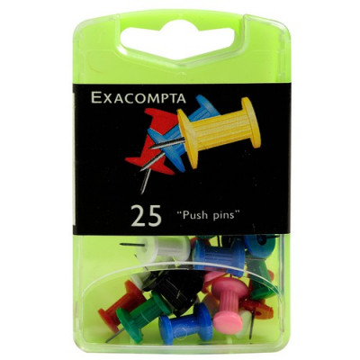 25x Epingles Push Pins EXACOMPTA - 7mm x ⌀10mm - ASSORTIES