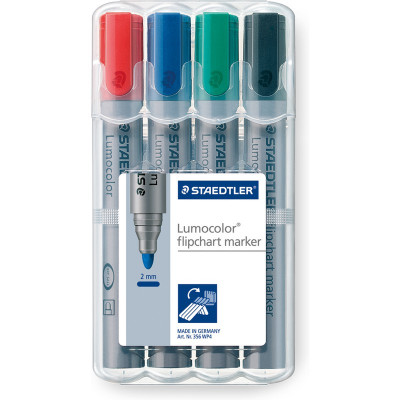 Pochette 4x Feutres tableau papier STAEDTLER Flipchart Lumocolor 356 - pointe ogive 2,0 mm (ASSORTIES)