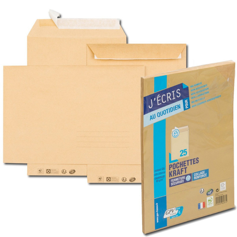 Paquet 25x Enveloppes C4 229x324mm GPV - marron - bande détachable
