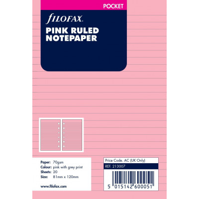 Recharge FILOFAX Pocket 12x8,1cm - 20 Feuilles de notes lignées - Rose