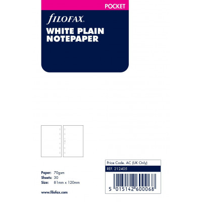 Recharge FILOFAX Pocket 12x8,1cm - 20 Feuilles de notes non lignées - Blanc