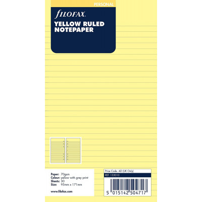 Recharge FILOFAX Personal 17,1x9,5cm - 20 Feuilles de notes lignées - Jaune