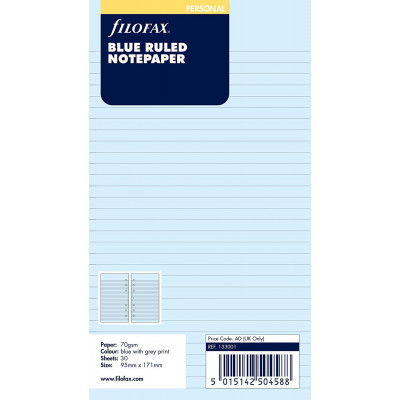 Recharge FILOFAX Personal 17,1x9,5cm - 20 Feuilles de notes lignées - Bleu