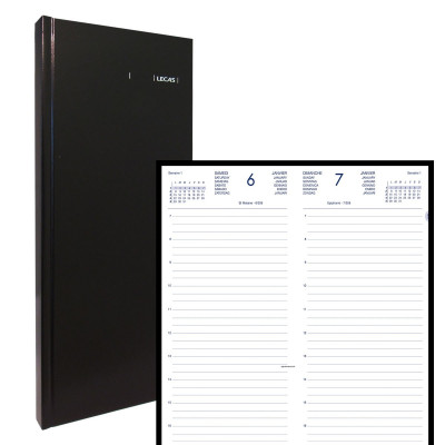 Agenda LECAS Long Travers 14x35 cm - 1 jour par page - NOIR