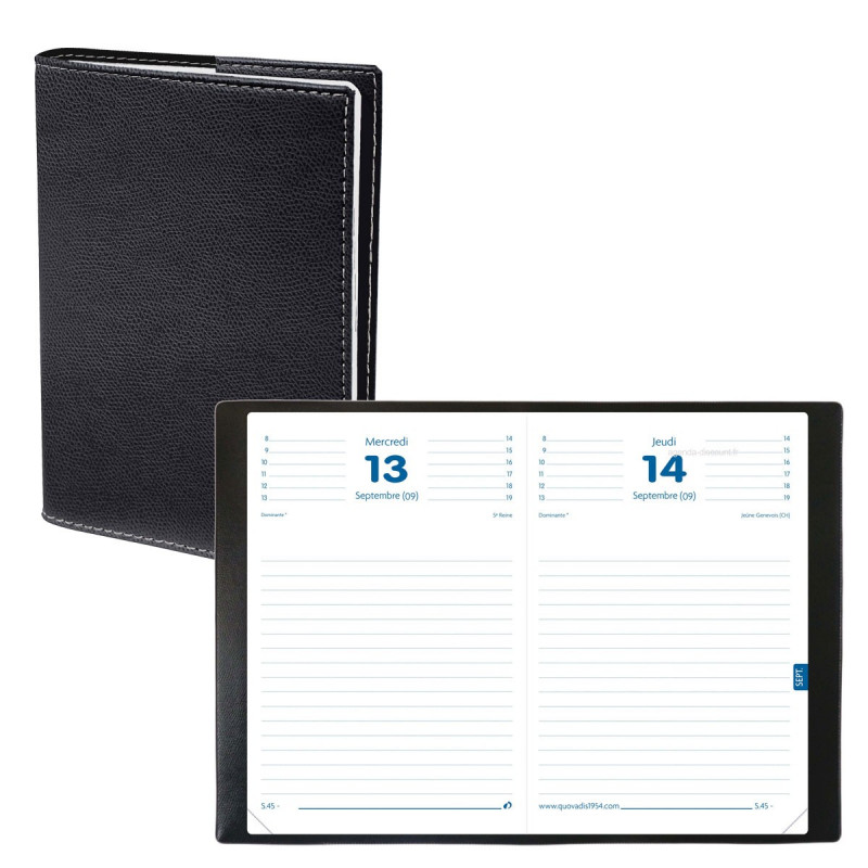 Agenda Scolaire Quo Vadis 2025-2026 - Format Journalier, 13x21 Cm - De Septembre à Août, Couverture Noire - 8