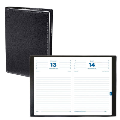 Agenda QUOVADIS TEXTAGENDA 21 - 13x21cm  - 1 jour par page couverture CLUB NOIR EBENE