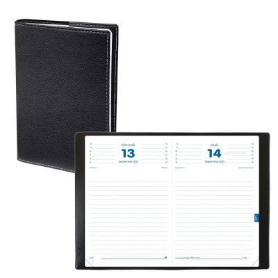 Agenda QUOVADIS TEXTAGENDA - 12x17cm  - 1 jour par page couverture CLUB NOIR EBENE