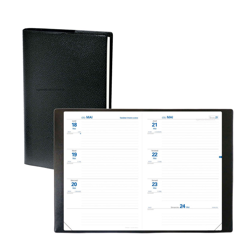 Agenda Semainier 2026 Idena - Format 17x24 Cm, 1 Semaine Sur 2 Pages, Couverture Rigide Noire