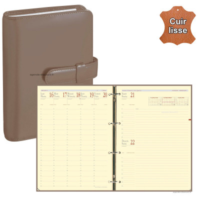 Agenda organiseur QUOVADIS - TIMER 29 Prestige 16 mois cuir vachette lisse Luna taupe - 21x29,7cm