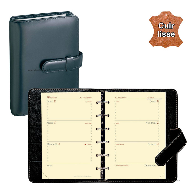 Agenda organiseur QUOVADIS TIMER 14 horizontal cuir vachette lisse