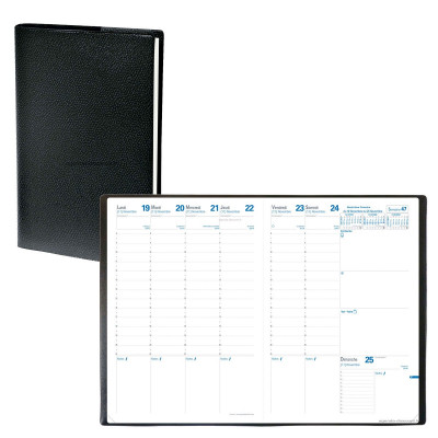 Agenda QUOVADIS CONSUL avec répertoire couverture Impala noir 21x29,7cm - 1 semaine sur 2 pages