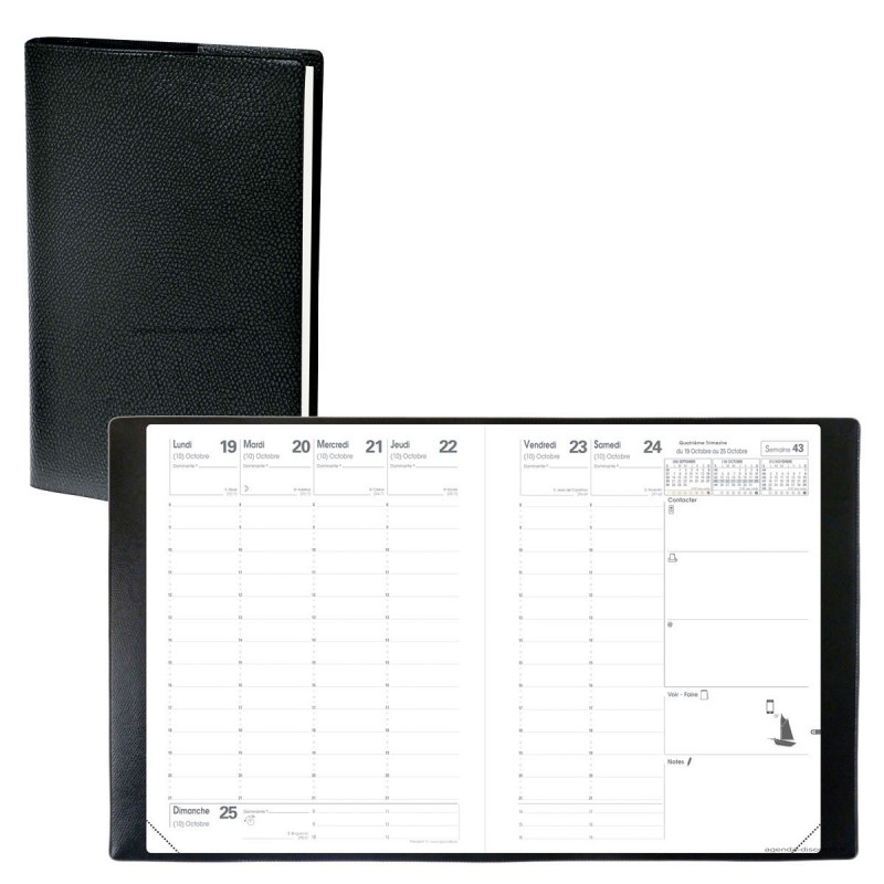 Agenda 2025 QUOVADIS Président® 21x27cm 1 semaine sur 2 pages NOIR