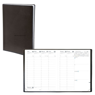 Agenda QUOVADIS PRESIDENT - 21x27cm  - 1 semaine sur 2 pages couverture TOSCANA NOIR