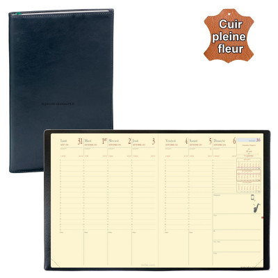 Agenda QUOVADIS PRESIDENT Prestige avec répertoire couverture Montebello noir 21x27cm - 1 semaine sur 2 pages