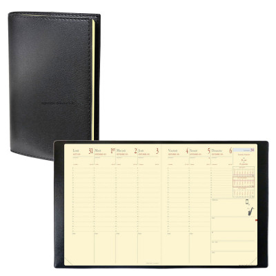 Agenda QUOVADIS PRESIDENT Prestige avec répertoire couverture Soho noir ébène 21x27cm - 1 semaine sur 2 pages