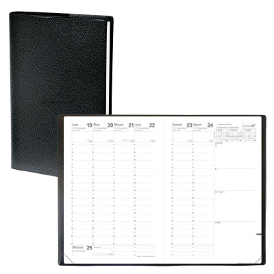 Agenda QUOVADIS MINISTRE avec répertoire couverture Impala noir 16x24cm - 1 semaine sur 2 pages