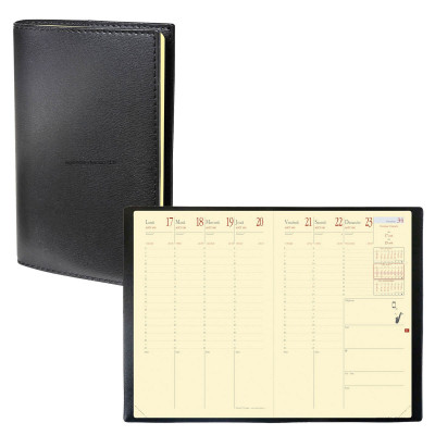 Agenda QUOVADIS MINISTRE Prestige avec répertoire couverture Soho noir ébène 16x24cm - 1 semaine sur 2 pages