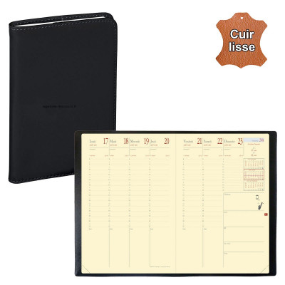 Agenda QUOVADIS MINISTRE Prestige avec répertoire couverture Luna noir ébène 16x24cm - 1 semaine sur 2 pages