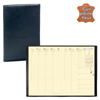 Agenda QUOVADIS MINISTRE Prestige avec répertoire couverture Montebello noir 16x24cm - 1 semaine sur 2 pages