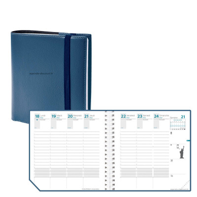 Agenda QUOVADIS TIME&LIFE MEDIUM avec répertoire Bleu métal 16x16cm - 1 semaine sur 2 pages