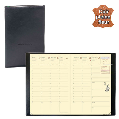 Agenda de poche QUOVADIS AFFAIRES Prestige avec répertoire couverture Montebello noir 10x15cm - 1 semaine sur 2 pages