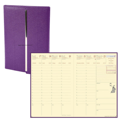 Agenda QUOVADIS AFFAIRES PRESTIGE VENEZIA - 10x15cm - VIOLET - 1 semaine sur 2 pages