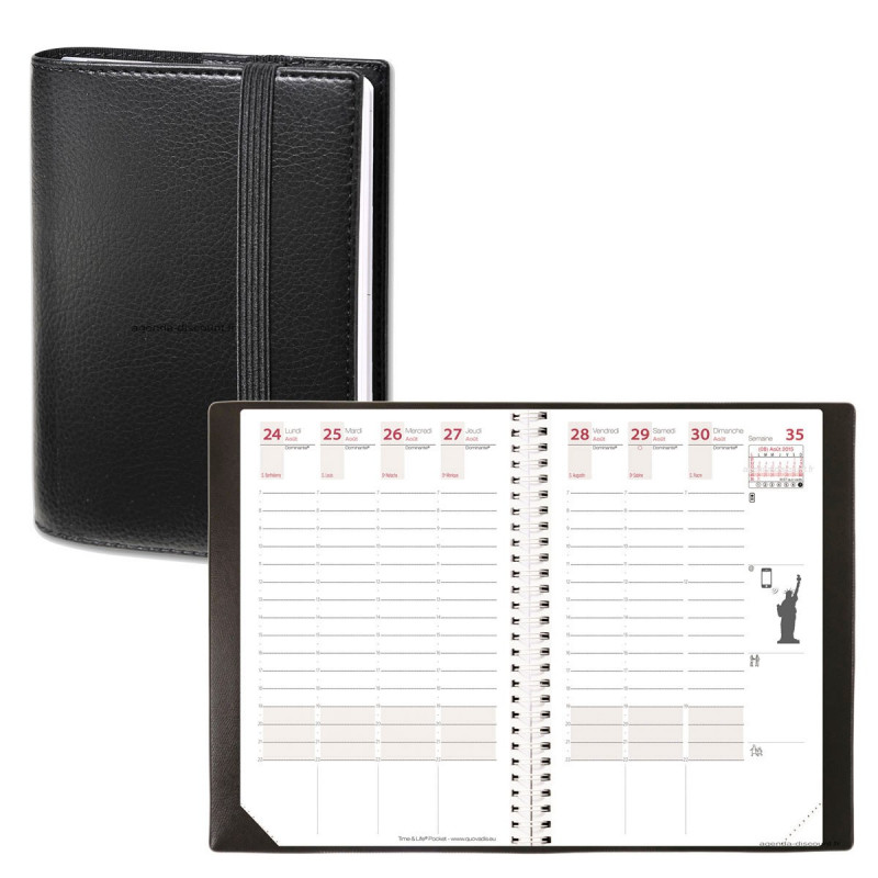 Agenda Semainier Poche Quo Vadis TIME&LIFE - 10x15 Cm - Décembre 2025 à Décembre 2026 - Couverture Blanche Avec élastique