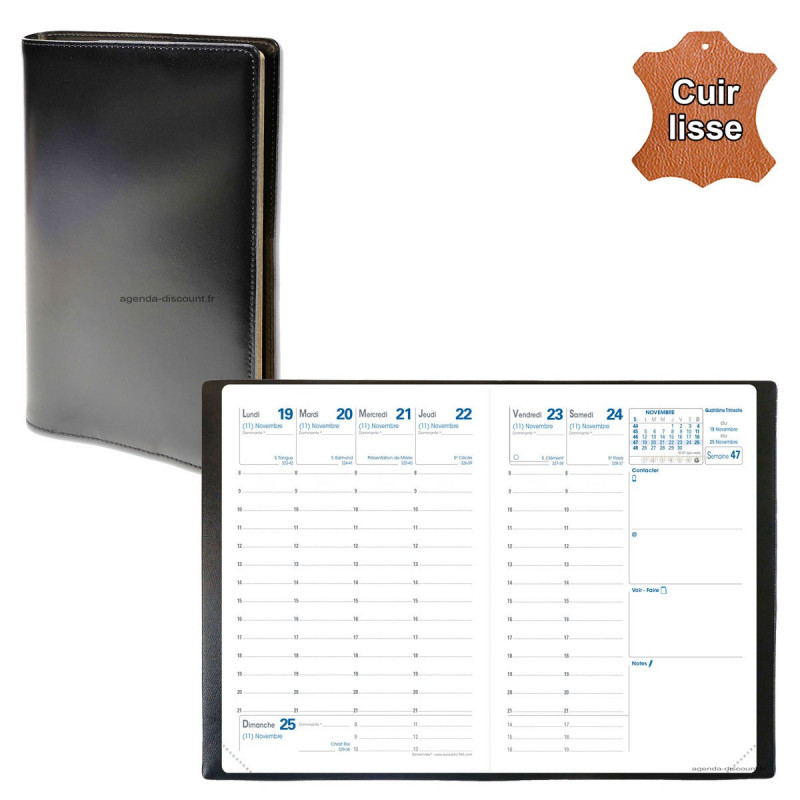 Agenda 2025 de poche QUOVADIS RANDONNEE cuir vachette lisse Luna noir