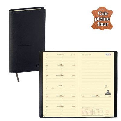 Agenda 2024 de poche QUOVADIS ITALNOTE cuir pleine fleur Montebello noir  8,8x17cm - 1 semaine sur 1 page + NOTES