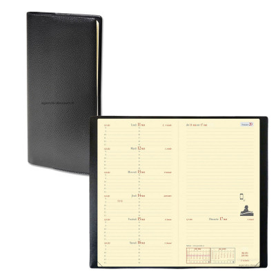 Agenda QUOVADIS ITALNOTE - 8,8x17cm  - 1 semaine sur 2 pages couverture IMPALA NOIR