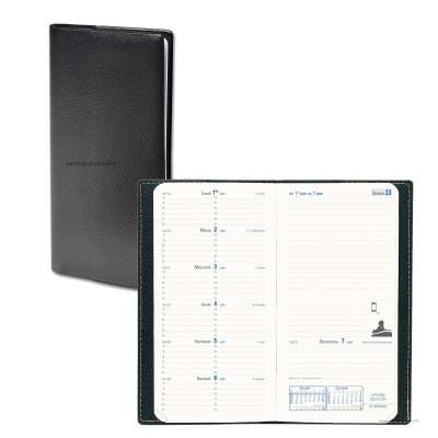 Agenda QUOVADIS ITALNOTE B - 8,8x17cm  - 1 semaine sur 2 pages couverture IMPALA NOIR avec répertoire