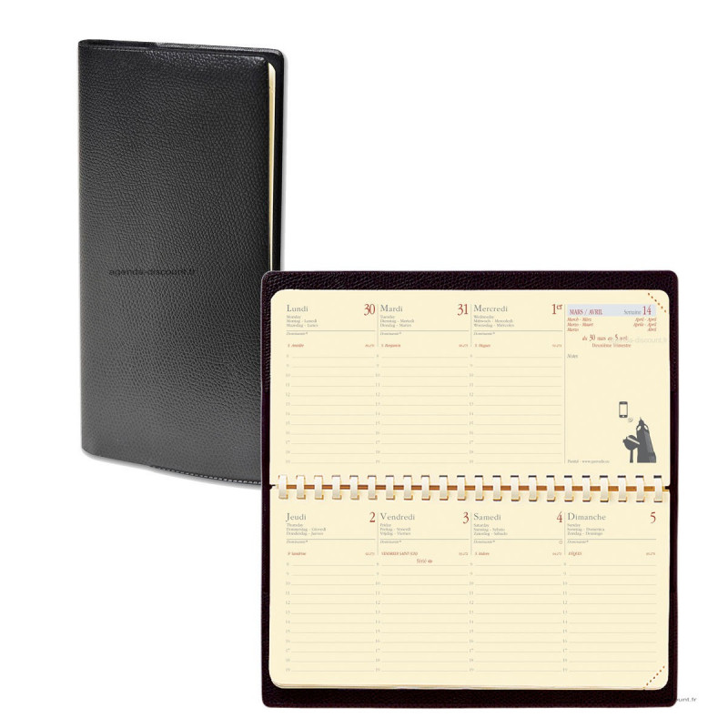 Quovadis Agenda 2024 de poche PLANITAL 12 mois 8,8 x 17cm - 1 semaine sur 2  pages IMPALA NOIR