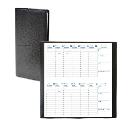 Agenda QUOVADIS Bi-Planning® 8,8 x 17 cm - 12 mois Plastique noir