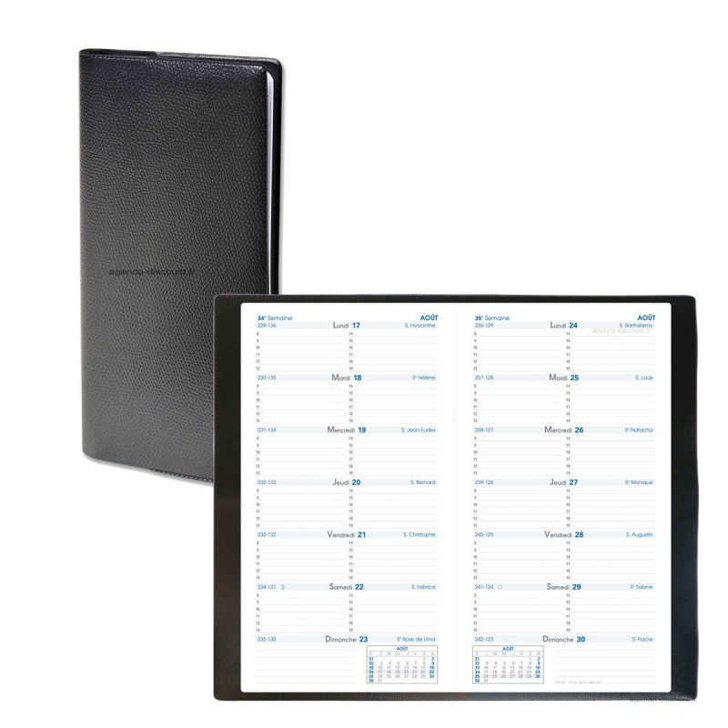 Agenda Quo Vadis Silma 2026 - Quinzainier Noir, 8.8x17 Cm, Papier Clairefontaine - Fabrication Française, Janvier à Décembre