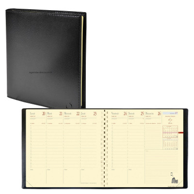 Agenda QUOVADIS EXECUTIF Prestige S avec répertoire couverture Soho noir ébène 16x16cm - 1 semaine sur 2 pages