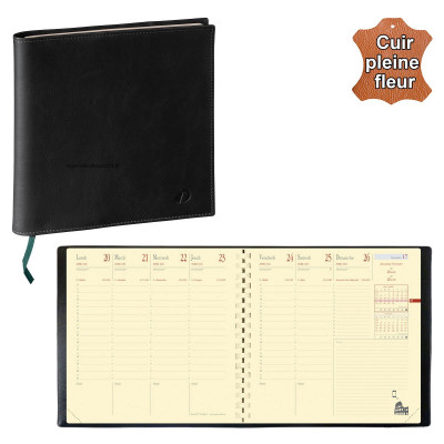 Agenda QUOVADIS EXECUTIF Prestige S avec répertoire couverture Montebello noir 16x16cm - 1 semaine sur 2 pages