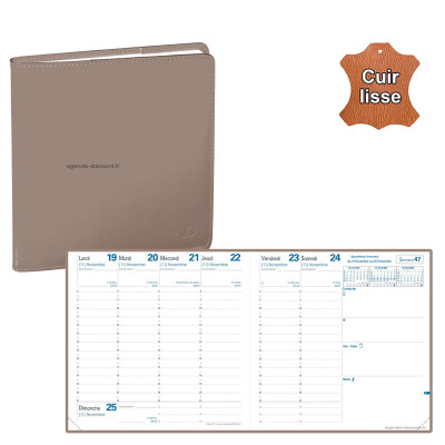 Agenda QUOVADIS EXECUTIF cuir vachette lisse Luna taupe 16x16cm - 1 semaine sur 2 pages