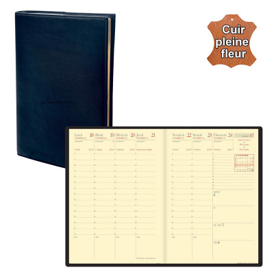 Agenda de poche QUOVADIS AFFAIRES Prestige cuir pleine fleur  Montebello bleu marine 10x15cm - 1 semaine sur 2 pages