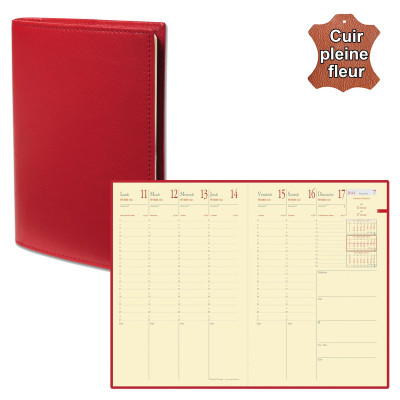 Agenda QUOVADIS MINISTRE Prestige avec répertoire couverture Montebello rouge 16x24cm - 1 semaine sur 2 pages