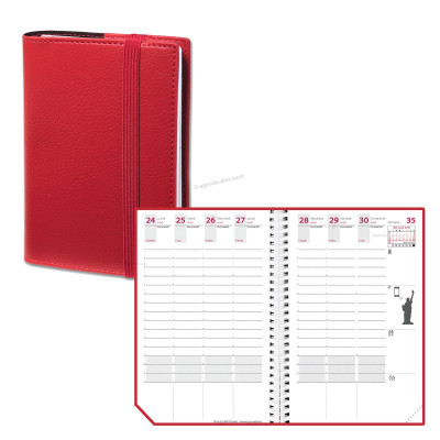 Agenda de poche QUOVADIS TIME&LIFE POCKET avec répertoire rouge cerise 10x15cm - 1 semaine sur 2 pages