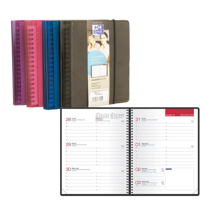 Agenda 2025 OXFORD MY FAB 12x15cm 1 semaine sur 2 pages (COULEURS