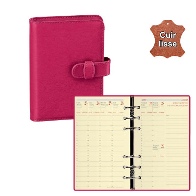 Agenda organiseur QUOVADIS - TIMER 17 Prestige couverture Luna framboise - 10x17cm