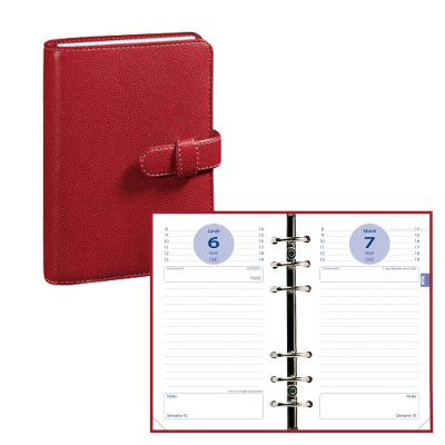 Agenda organiseur QUOVADIS - TIMER 17 1 Jour par page couverture Club rouge cerise - 10x17cm