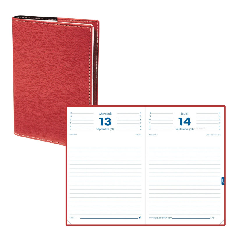 Agenda Scolaire Quo Vadis Impala Noir 2025-2026 - Journalier, 13x21 Cm, Papier Blanc - Période Septembre à Août