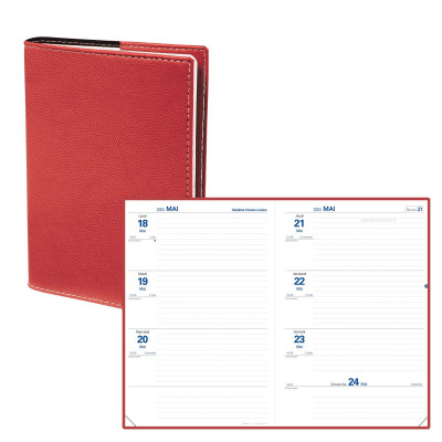 Agenda semainier QUOVADIS Texthebdo 16 x 24 cm - 1 semaine sur 2 pages couverture Club rouge cerise