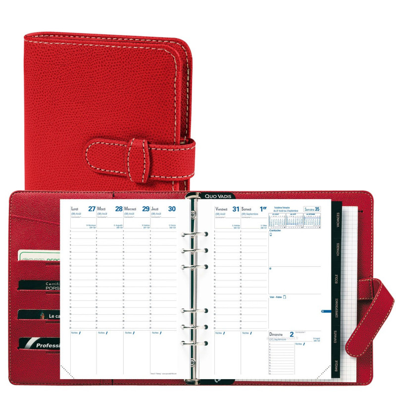 Agenda 2024 organiseur QUOVADIS - TIMER 21 prestige cuir pleine fleur  Montebello bleu marine - 15x21cm