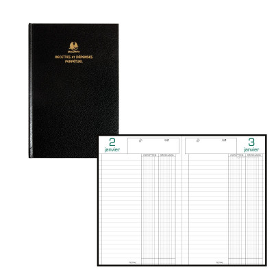 EXACOMPTA Agenda Perpétuel recettes/dépenses,Janvier à Décembre 2024 -  format 15 x 21 cm couverture Noire