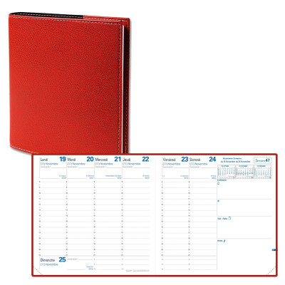 Agenda QUOVADIS EXECUTIF avec répertoire couverture Club rouge cerise 16x16cm - 1 semaine sur 2 pages