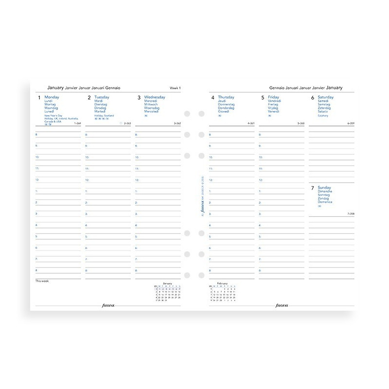 Recharge Agenda 2025 FILOFAX organiseur A5 1 semaine sur 2 pages