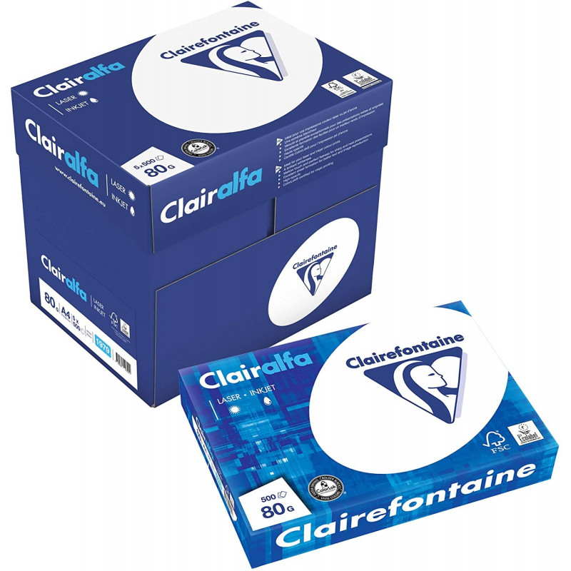 Carton 5 ramettes CLAIREFONTAINE Papier blanc CLAIRALFA A4 21x29,7cm - 80gr  (5x500f)